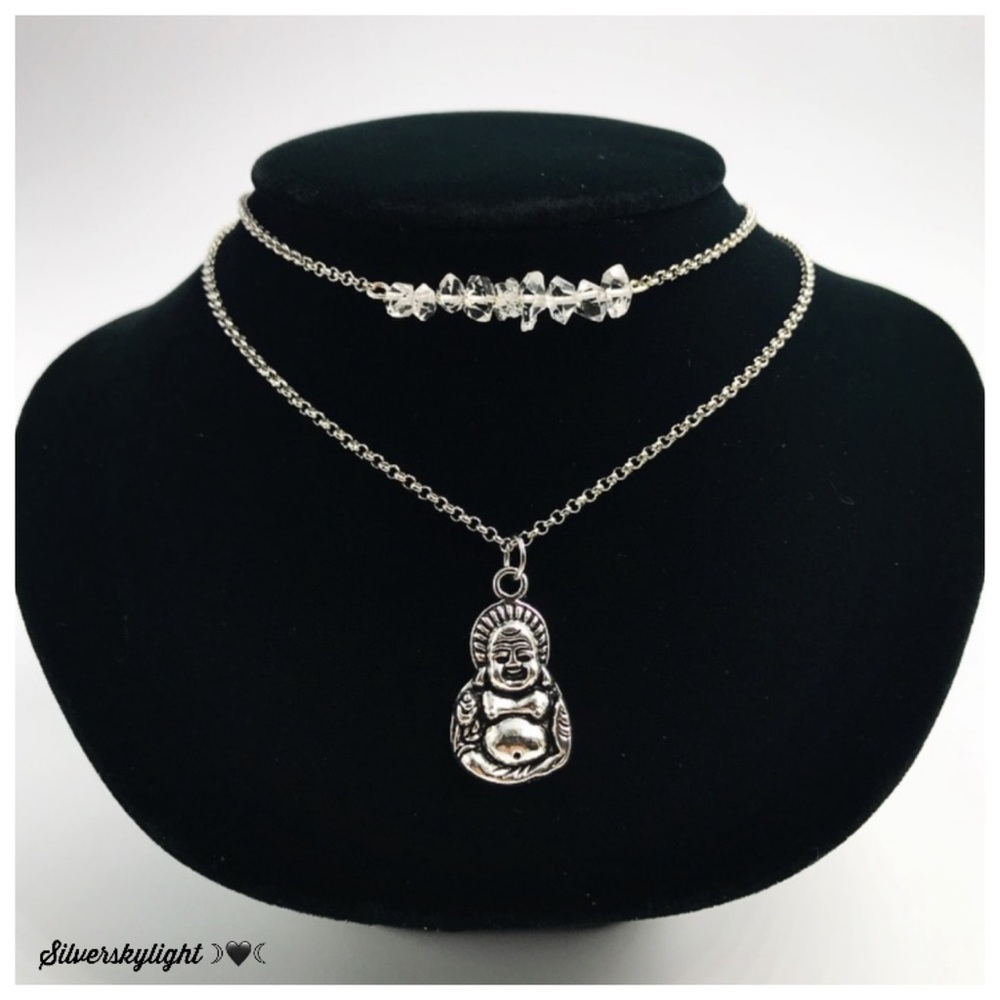 Genuine herkimer diamonds buddha choker necklace - Picture 3 of 9
